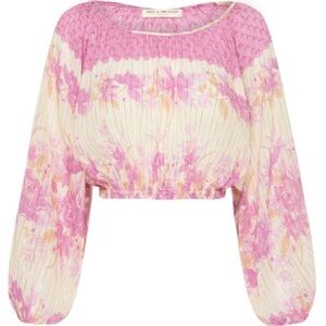 Spell & The Gypsy Coco Lei Lilac Pink Floral Peasant Crop Blouse